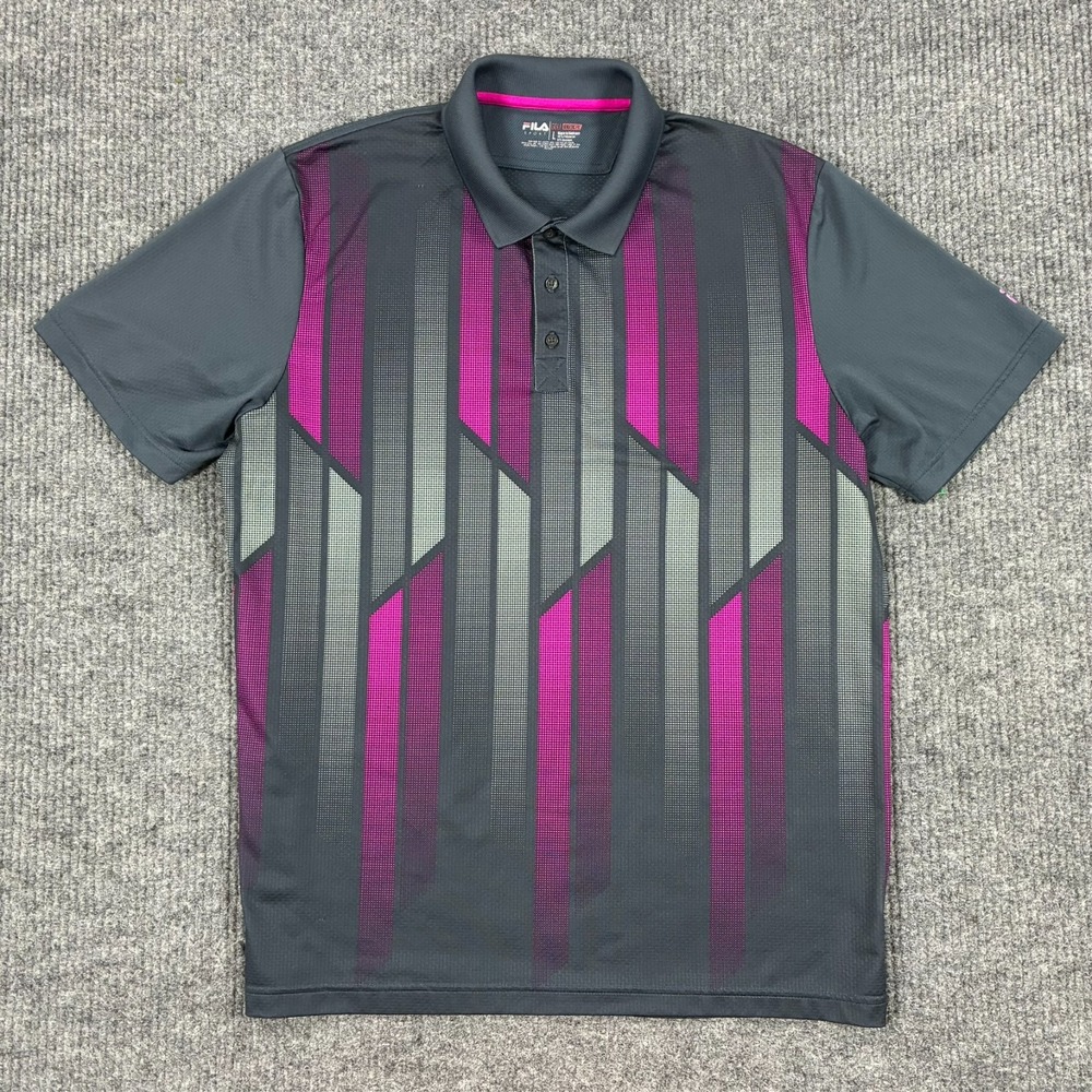 FILA Golf Fit Dry Polo Shirt Mens Size L Gray Purple Performance Athletic Fit